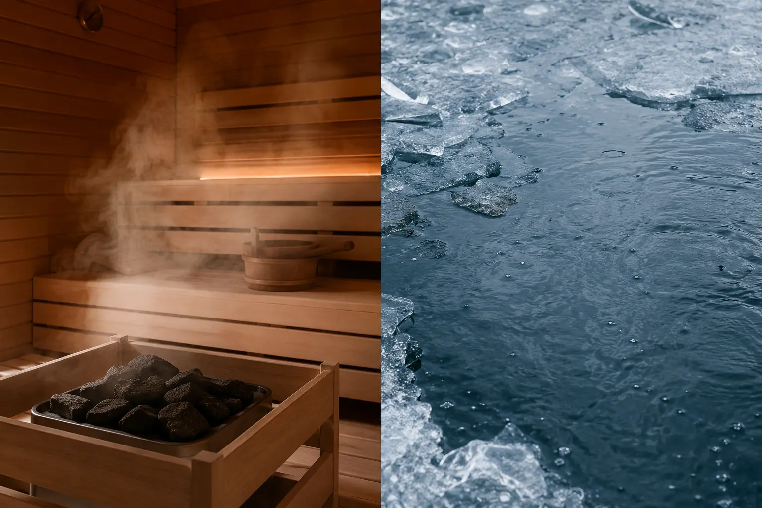Kontrast zwischen Eiswasser und dampfender Sauna — zwei Extreme, ein physiologisches Prinzip